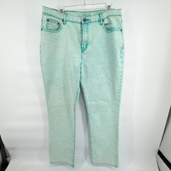 DG2 by Diane Gilman Denim - DG2 Diane Gilman Womens Jeans Size 14 Green Acid Wash Straight Leg Denim Pants